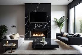 Sleek Black Marble Fireplace Surround