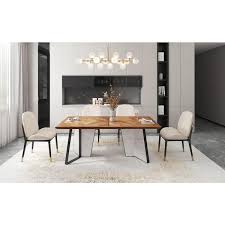 Forclover Luxury Modern Ebony Solid Wood 71 In Rectangular Stone And Steel Pedestal Base Dining Table For Dining Room Seats 8