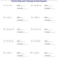 Y Intercept From An Equation Worksheets