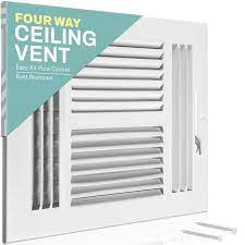 Home Intuition Air Vent Covers For Home Ceiling Or Wall 10x10in Duct Opening 4 Way White Grille Register Cover With Adjustable Damper