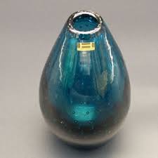 Vintage Blue Bubble Glass Vase From