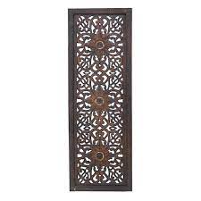 Benzara Fl Hand Carved Wooden Wall Panels Assortment Of Two Brown