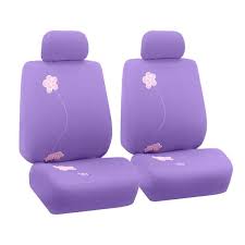 Fh Group Fabric 47 In X 23 In X 1 In Full Set Flower Embroidery Seat Covers Purple