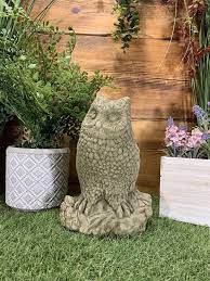 Stone Garden Owl On Log Gift Concrete