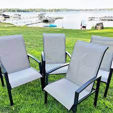 Patio Chairs Set Of 4 Rust Free Outdoor Chairs W Metal Slat Finish 2x1 Textilene Dining Chairs Set Of 4