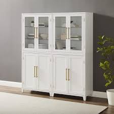 Crosley Furniture Roarke 2 Piece Glass Door Wood Pantry Storage Cabinet In White Kf33056wh