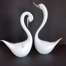 Swans In White Murano Glass
