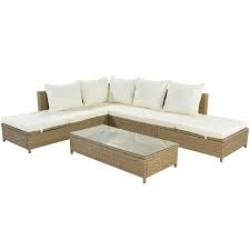3 Piece Natural Brown Wicker Outdoor Sectional Set With Beige Cushions