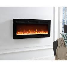 40 In Black Electric Fireplace Wall Mounted Fireplace Led With 12 Colors Touch Screen Remote Logset And Crystal Stones
