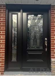 Black Entry Door With Decorative Glass