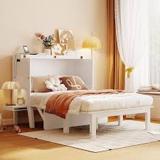 White Wood Frame Full Size Murphy Bed