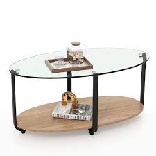 2 Tier Glass Top Oval Coffee Table With