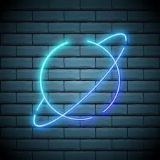 Neon Planet Saturn Icon In Thin Line