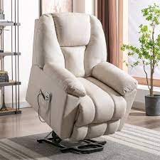 Beige Color Polyester Heated Massage Power Lift Chair With Adjustable Massage Function Set Of 1