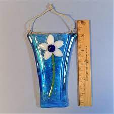 Sky Blue Fused Glass Bud Vase With