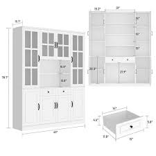 Fufu Gaga White Wood 63 In W Buffet And Hutch Kitchen Cabinet With Glass Doors 2 Drawers Adjustable Shelves