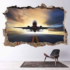 Airplane 3d Hole In The Wall Sticker Ws