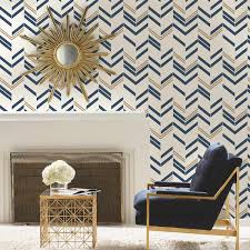 Roommates L And Stick Stripe Wallpaper Blue Chevron