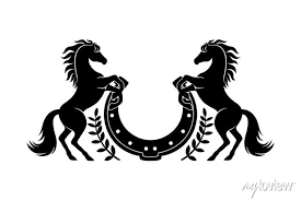 Two Horses And Horseshoe Icon On White