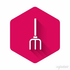 White Garden Pitchfork Icon Isolated