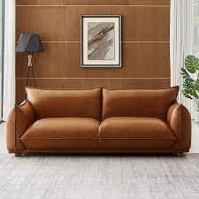 Maner Mid Century Modern Luxury Living Room Couch In Cognac Tan Leather