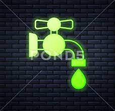 Glowing Neon Water Tap Icon Isolated On