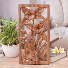 Hand Carved Hibiscus Flower Wood Wall