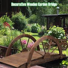 3 3 Ft Wooden Garden Bridge With Half Wheel Safety Rails