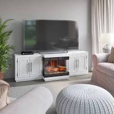 Twin Star Home 72 In W White Electric Fireplace Tv Stand Fits Tvs Up To 80 In And Up To 90 Lbs