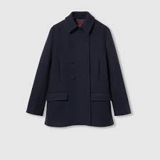 Batavia Wool Coat In Dark Blue Gucci Us