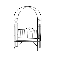 Outsunny Outdoor Garden Arbor Arch Steel Metal With Bench Seat Black