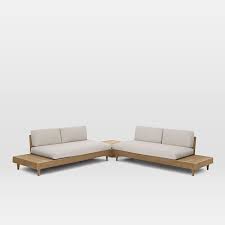Portside Low Outdoor 112in 3 Piece Sectional W Coffee Table Driftwood West Elm
