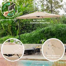 10 Ft Steel Cantilever Patio Umbrella With Weighted Base In Beige