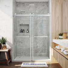 54 In W X 76 In H Double Sliding Frameless Shower Door In Brushed Nickel With Smooth Sliding And 3 8 In 10 Mm Glass