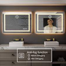 48 In W X 36 In H Large Rectangular Frameless Led Light Anti Fog Wall Bathroom Vanity Mirror Super Bright