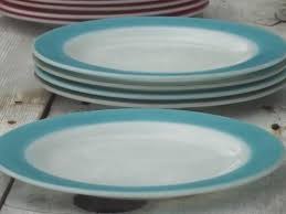 Vintage Pyrex Plates Aqua Colored Band