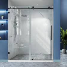 56 60 In W X 74 In H Frameless Sliding Glass Shower Door In Black Finish With 5 16 In 8mm Clear Glass