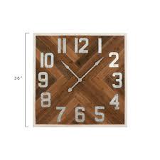 36 Inch Square Herringbone Inlay Stained Wood Wall Clock Brown