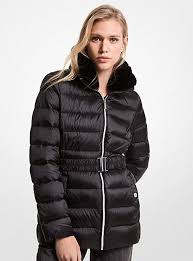 Michael Kors Faux Fur Trim Quilted