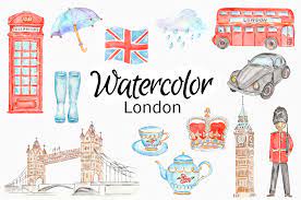 London City Watercolor Clipart Graphic