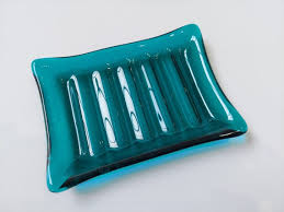 Teal Glass Soap Dish Large Handmade