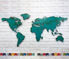 World Map Metal Wall Art 29 Tall X 60