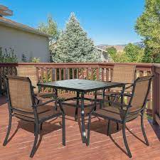 Nuu Garden 5 Pieces Rust Free Metal Outdoor Patio Dining Set With 4 Textilene Dining Chairs And Square Dining Table