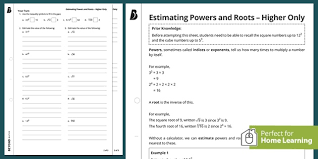 Estimating Powers And Roots Worksheet