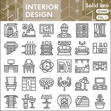 Interior Design Line Icon Set Home