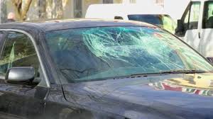 Broken Tempered Glass Car Windshield