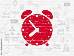 Painted Red Alarm Clock Icon On White