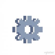 Gear Pixel Art Icon Flat Style Web