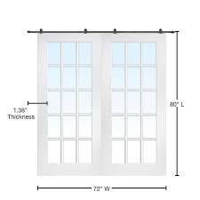 National Door Company Z009628 Primed Mdf 15 Lite True Divided Clear Glass 72 X 80 Barn Door Unit
