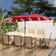 Casainc 15 Ft Red Solar Powered No Tilt Garden Patio Umbrella With Base Polyester Wf Op70097wn